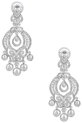 Rhodium Finish Zircons Chandelier Earrings