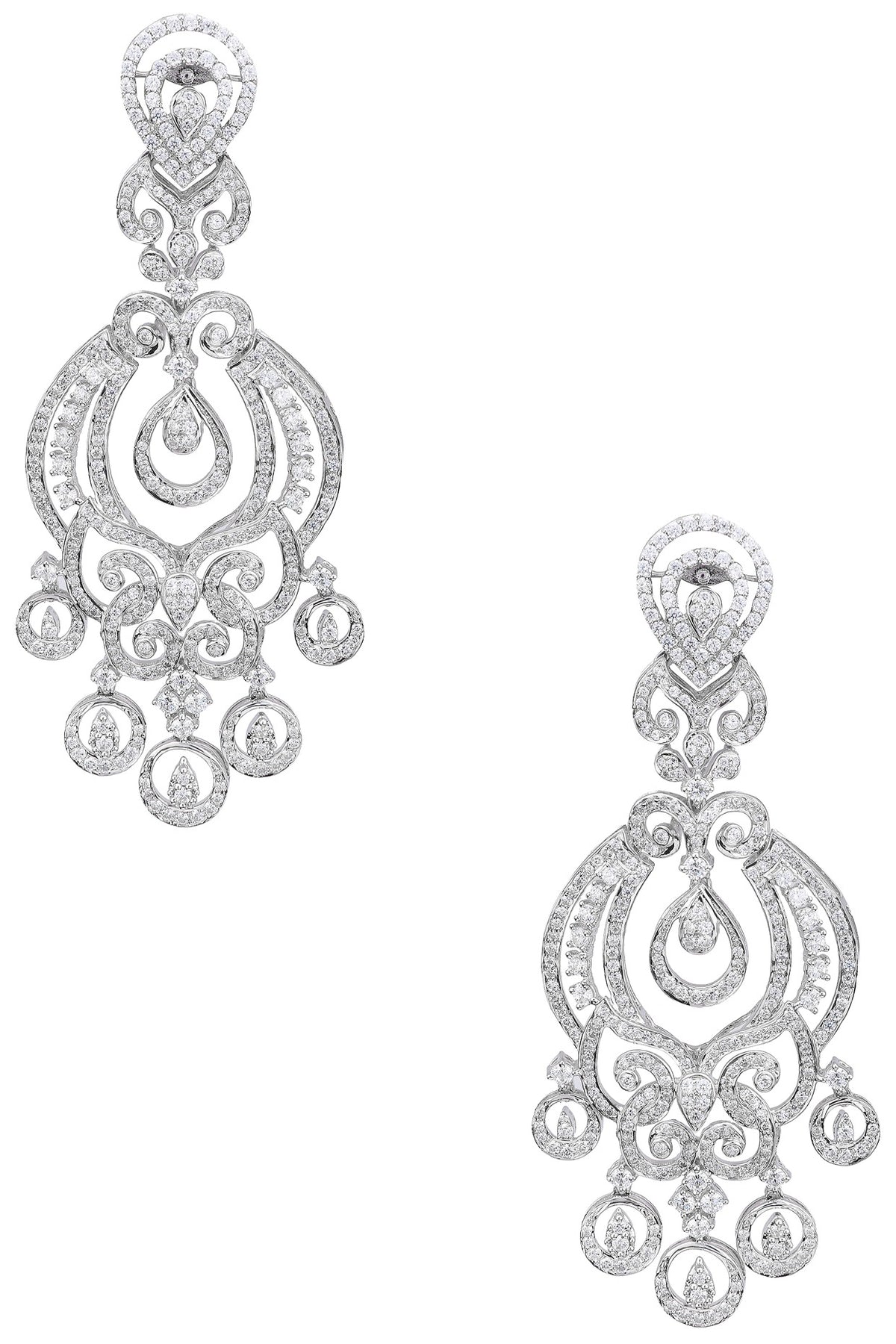 Rhodium Finish Zircons Chandelier Earrings
