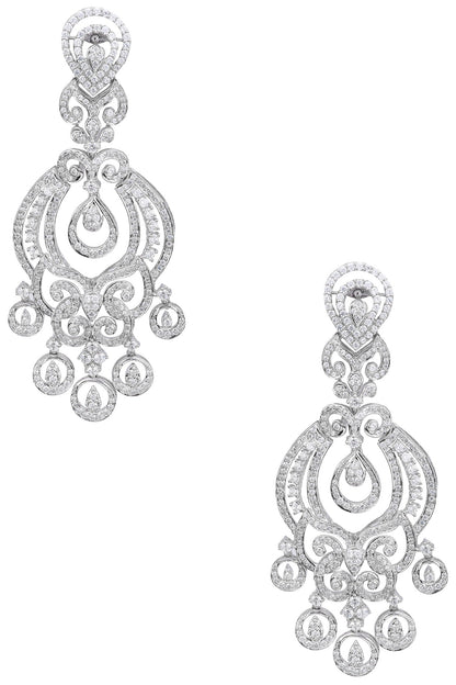 Rhodium Finish Zircons Chandelier Earrings