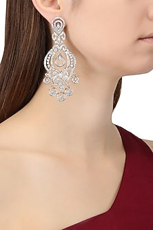 Rhodium Finish Zircons Chandelier Earrings