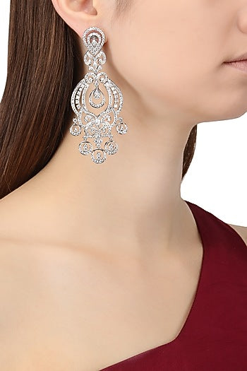 Rhodium Finish Zircons Chandelier Earrings