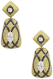 Rhodium and Gold Dual Finish Zircons and Swarovski Textured Earrings