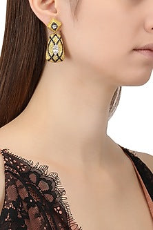 Rhodium and Gold Dual Finish Zircons and Swarovski Textured Earrings