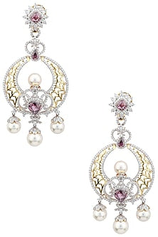 Rhodium and Gold Dual Finish Filigree Chandbali Earrings