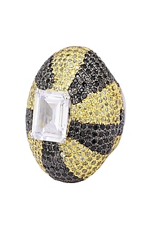 Rhodium and Gold Dual Finish Zircon and Swarovski Textured Ring