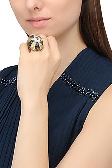 Rhodium and Gold Dual Finish Zircon and Swarovski Textured Ring