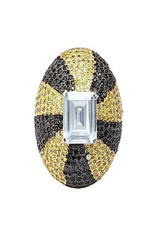 Rhodium and Gold Dual Finish Zircon and Swarovski Textured Ring