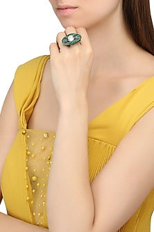 Rhodium Finish Zircon and Swarovski Textured Oval Shape Ring