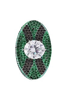 Rhodium Finish Zircon and Swarovski Textured Oval Shape Ring