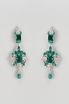 White Finish Zircon & Semi-Precious Stone Dangler Earrings