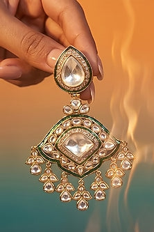 Gold Finish Kundan Polki Dangler Earrings
