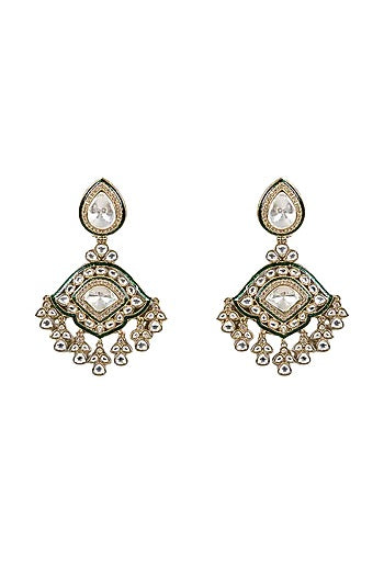 Gold Finish Kundan Polki Dangler Earrings