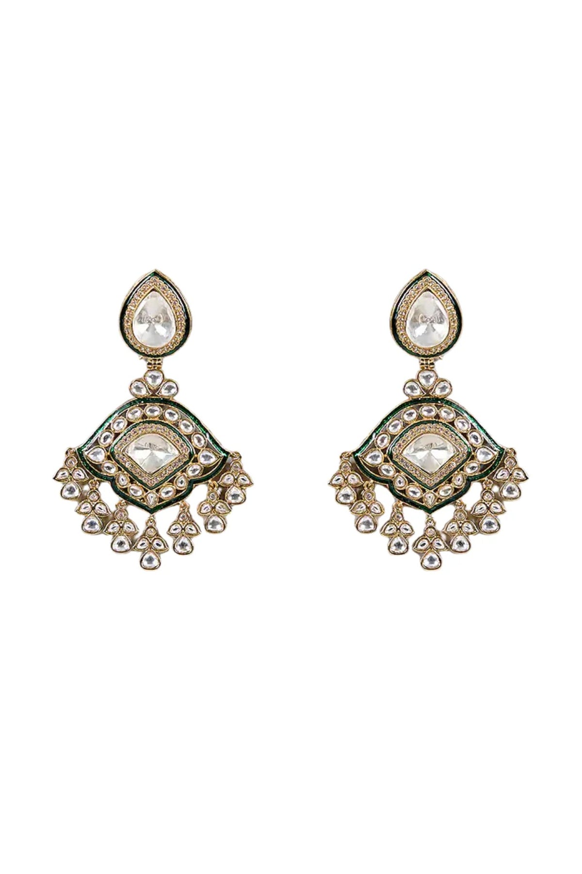 Gold Finish Kundan Polki Dangler Earrings