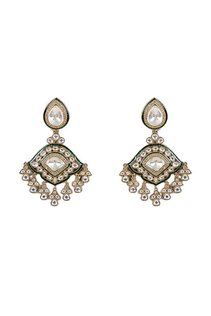 Gold Finish Kundan Polki Dangler Earrings