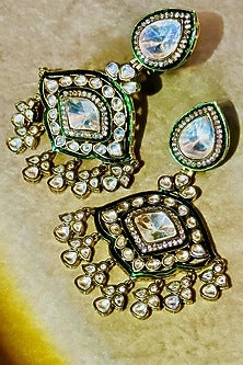 Gold Finish Kundan Polki Dangler Earrings