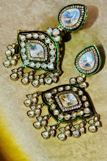 Gold Finish Kundan Polki Dangler Earrings