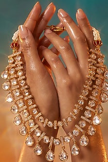 Gold Finish Moissanite Kundan Polki Necklace Set