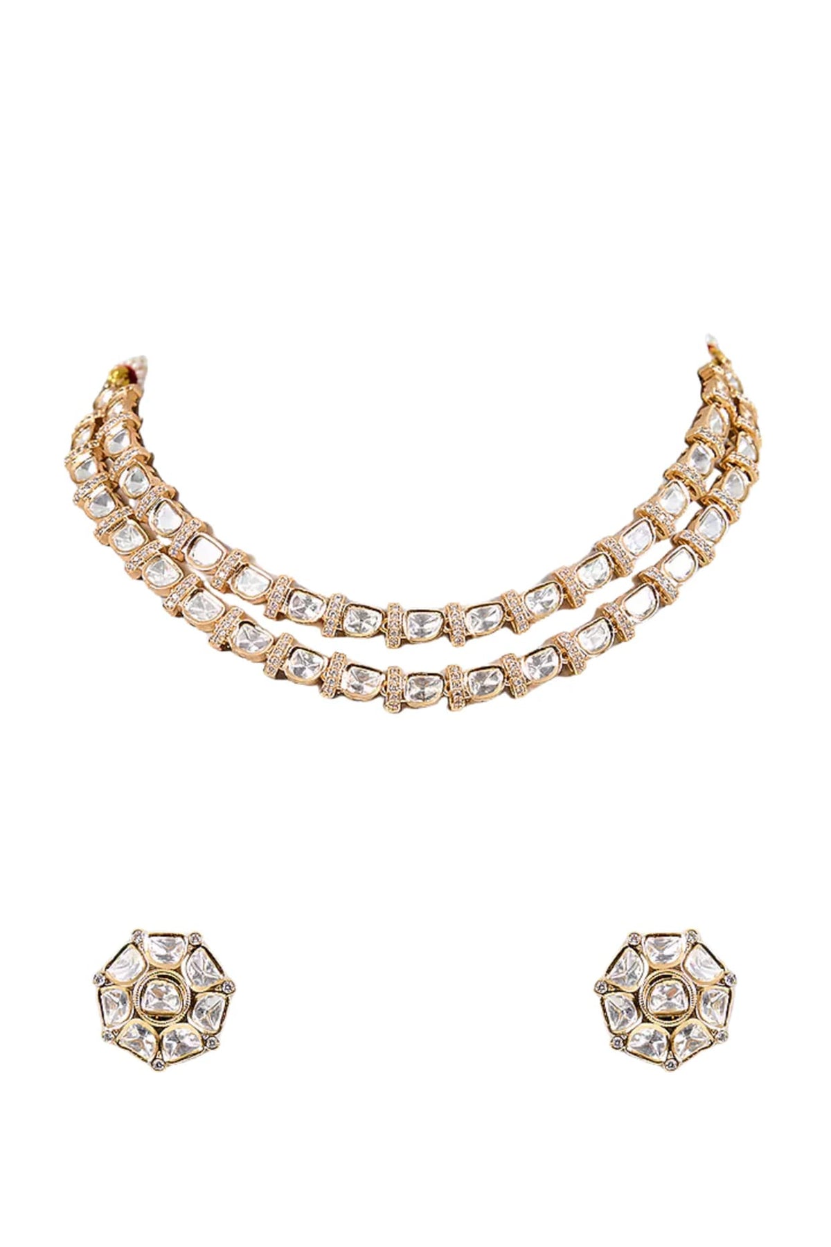 Gold Finish Moissanite Kundan Polki Necklace Set