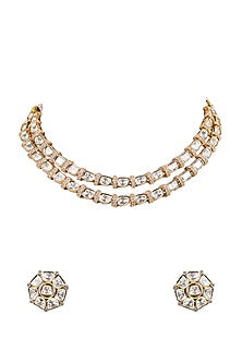 Gold Finish Moissanite Kundan Polki Necklace Set