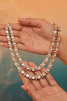Gold Finish Moissanite Kundan Polki Necklace Set