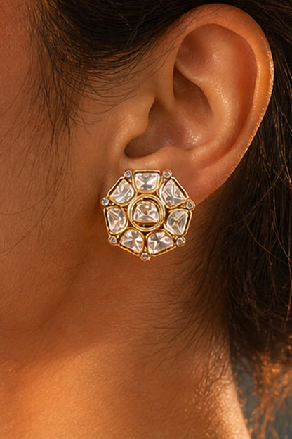 Gold Finish Moissanite Kundan Polki Necklace Set