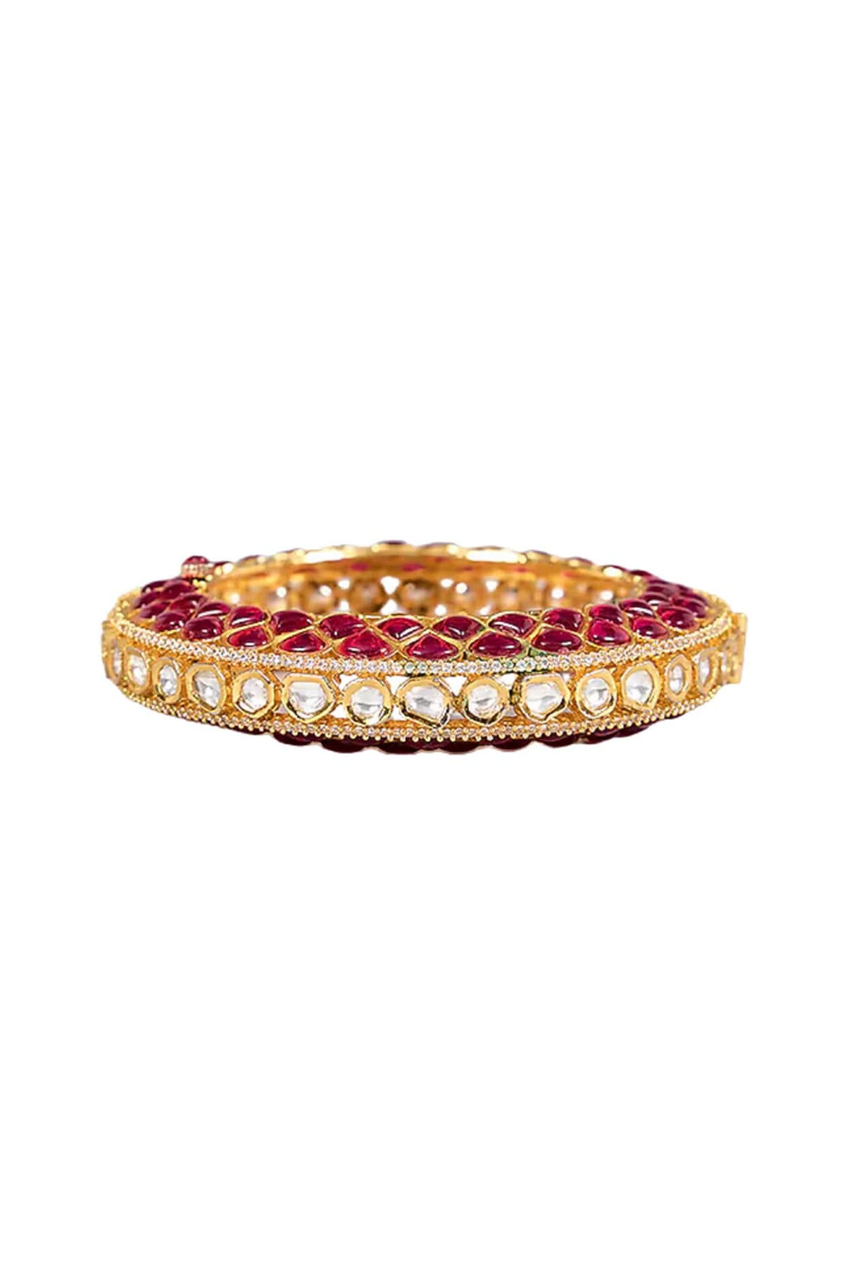 Gold Finish Kundan Polki & Ruby Stone Bangle