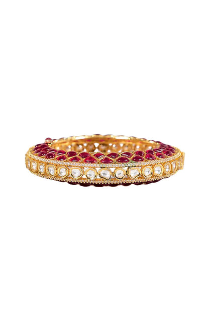 Gold Finish Kundan Polki & Ruby Stone Bangle
