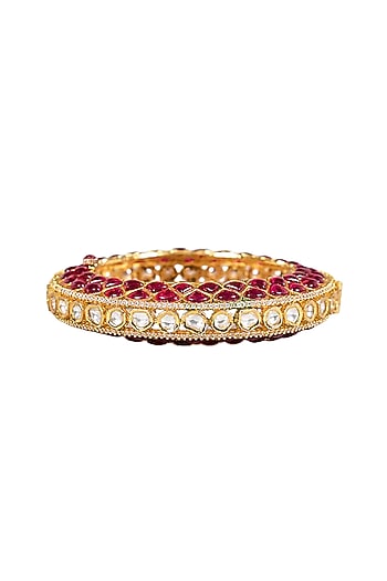 Gold Finish Kundan Polki & Ruby Stone Bangle