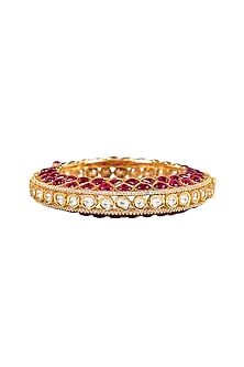 Gold Finish Kundan Polki & Ruby Stone Bangle