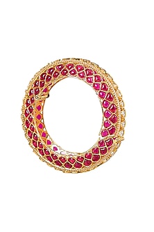 Gold Finish Kundan Polki & Ruby Stone Bangle