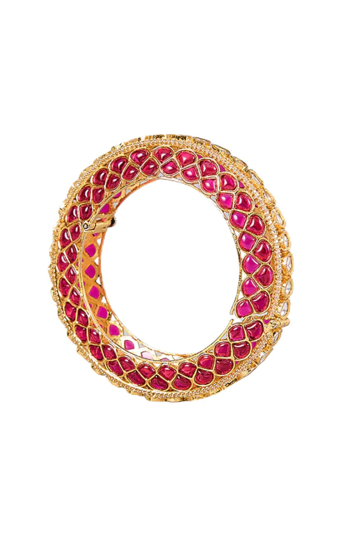 Gold Finish Kundan Polki & Ruby Stone Bangle