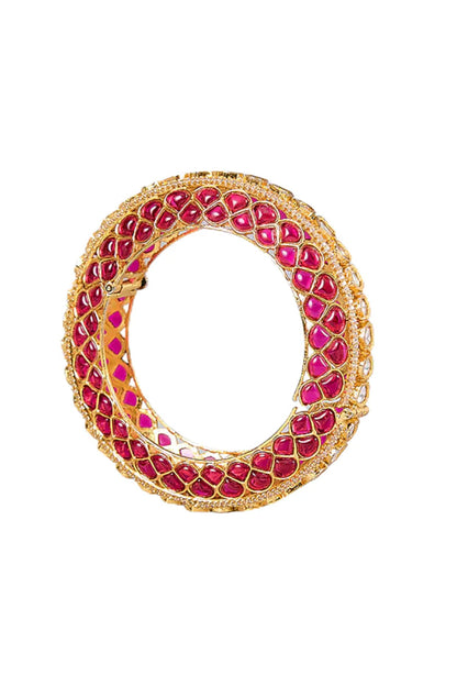 Gold Finish Kundan Polki & Ruby Stone Bangle