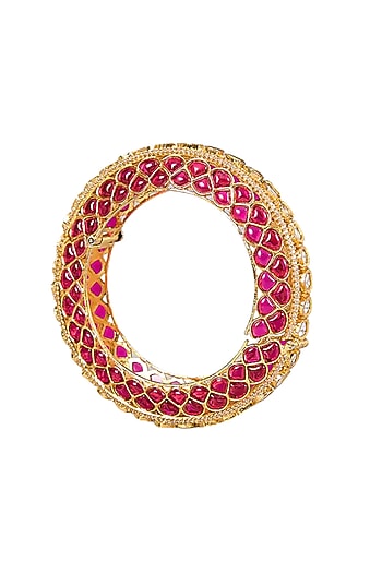 Gold Finish Kundan Polki & Ruby Stone Bangle