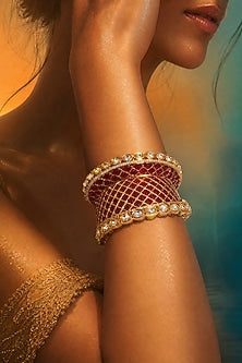 Gold Finish Kundan Polki & Ruby Stone Bangle