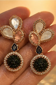 Gold Finish Swarovski Crystal & Emerald Stone Choker Necklace Set