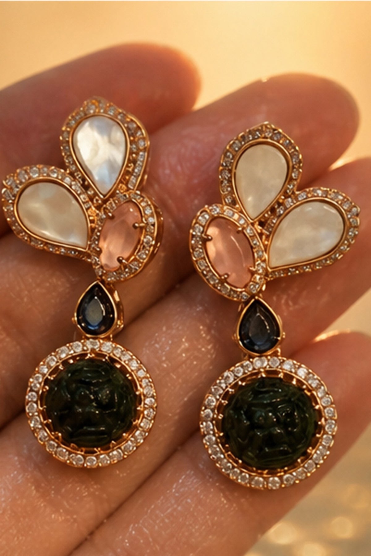 Gold Finish Swarovski Crystal & Emerald Stone Choker Necklace Set