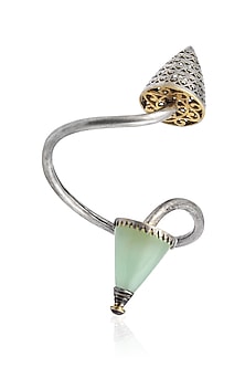 Silver Finish Green Chalcedony Double Cone Bracelet