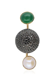 Gold Finish Black Zircon and Pearl Double Finger Ring