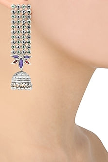 Antique Silver Finish Glass Stone Jhumki Drop Earrings