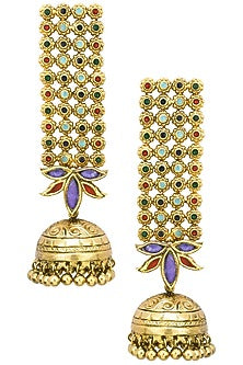 Antique Gold Finish Glass Stone Jhumki Drop Earrings