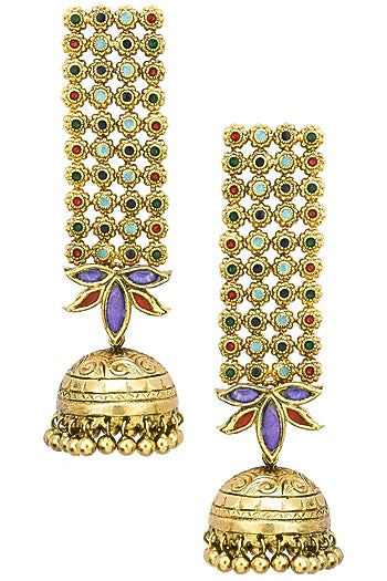 Antique Gold Finish Glass Stone Jhumki Drop Earrings