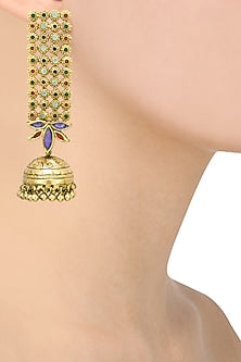 Antique Gold Finish Glass Stone Jhumki Drop Earrings