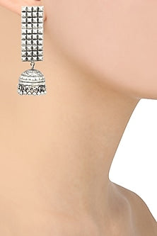 Antique Silver Finish Jhumki Drop Jaal Earrings
