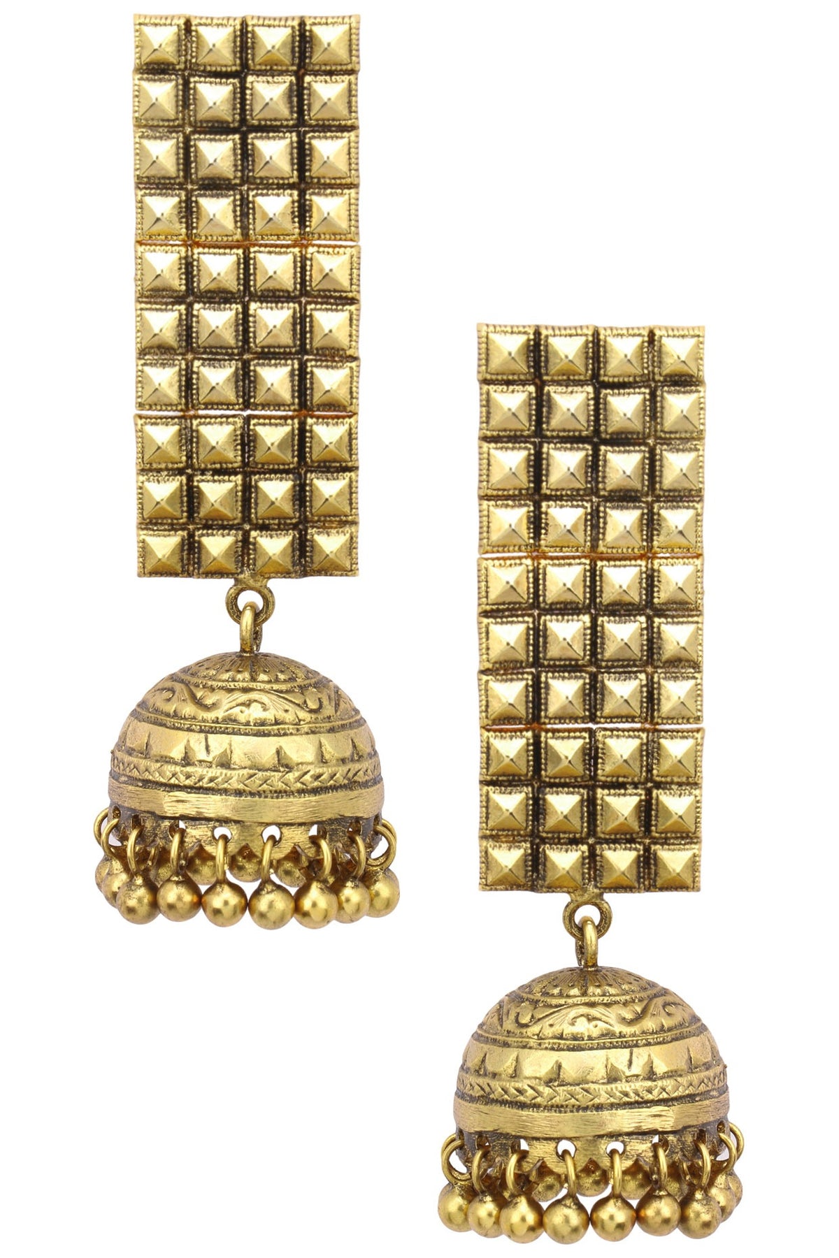 Antique Gold Finish Jhumki Drop Jaal Earrings