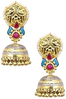 Dual Finish Glass Stone Jhumki Drop Earrings