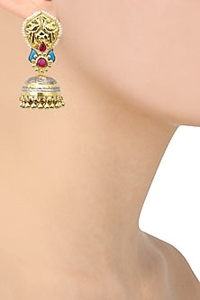 Dual Finish Glass Stone Jhumki Drop Earrings