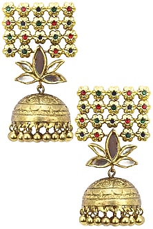 Antique Gold Finish Glass Stone Jaal Earrings
