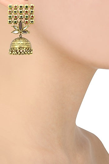 Antique Gold Finish Glass Stone Jaal Earrings