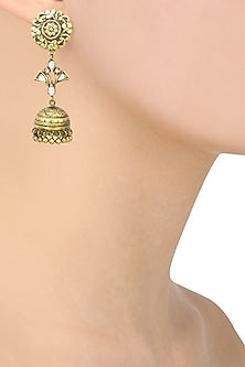 Antique Gold Finish Jhumki Drop Flower Top Earrings