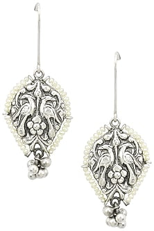 Silver Finish Floral Textured Pearl Earrings